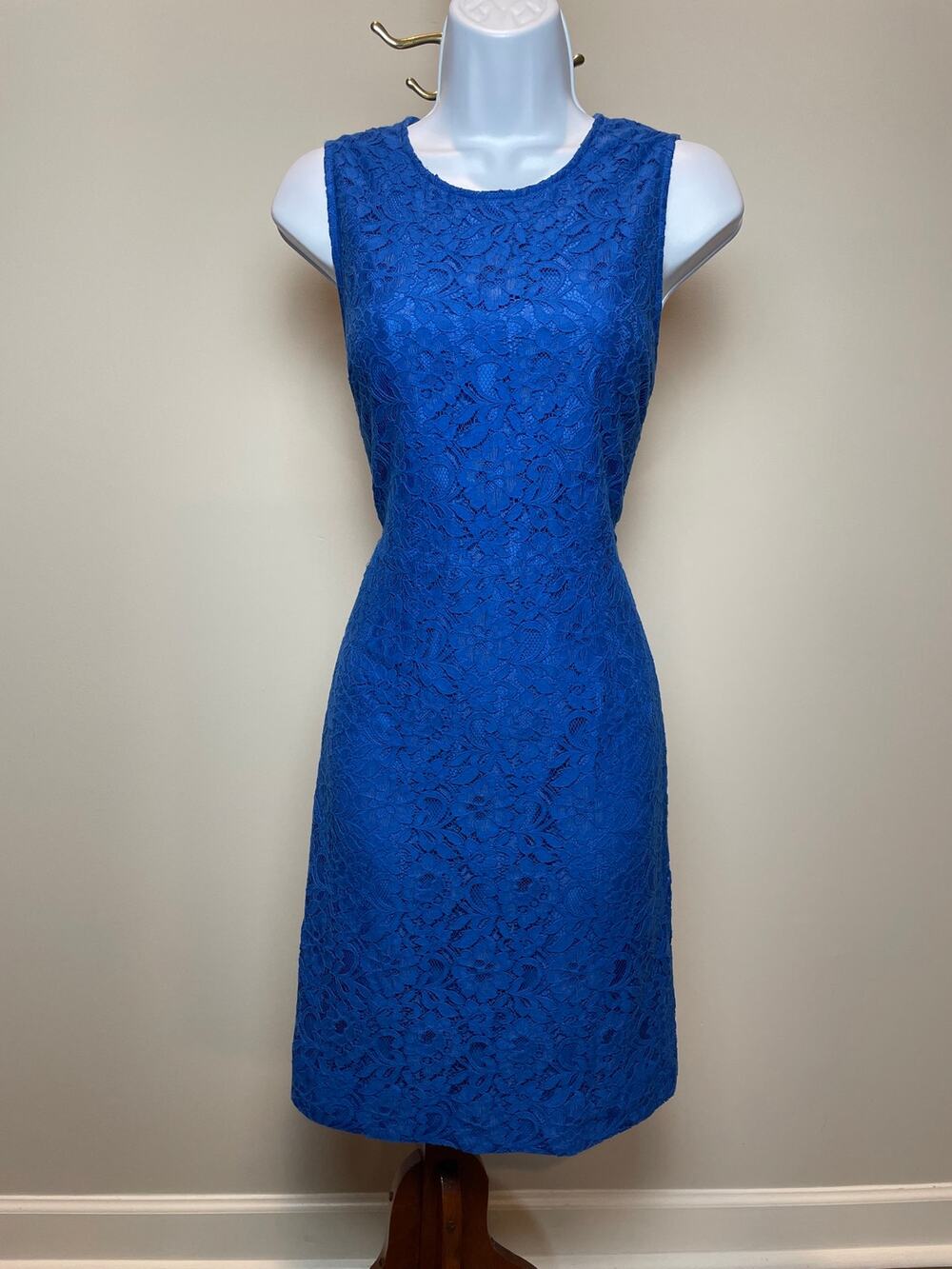 J.Crew Dress Size 12 Blue Lace Overlay Sheath Sleeveless Classic